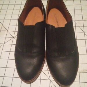 Lucky Brand Quality Black Minimalist Electric Grandpa Slip-On Leather Flats.
